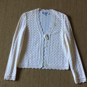 St. John cream v-neck patterned cardigan